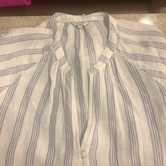 NWOT Rails Marti Cayman Stripe White Linen Blend Long Sleeve Blouse Size Large - Picture 12 of 16